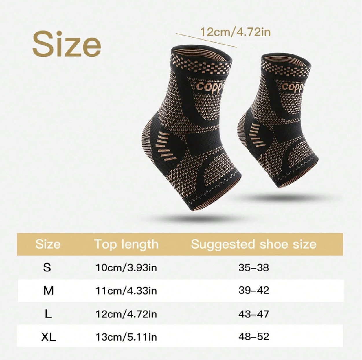 2 Pcs Copper Ankle Compression Sleeves Breathable Adjustable Sports Support Pair