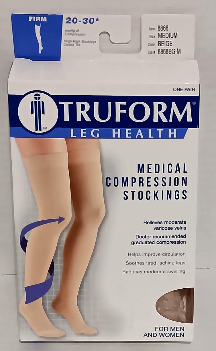 Truform Medical Compression Stockings 20-30 mmHg Closed Toe Thigh Beige Size Med