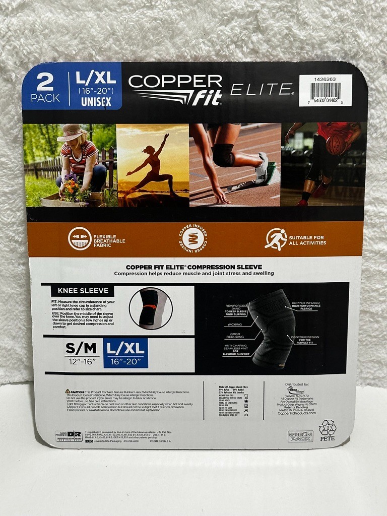 Copper Fit Elite Compression Knee Sleeve 2 Pack L/XL Airflow Technology B2