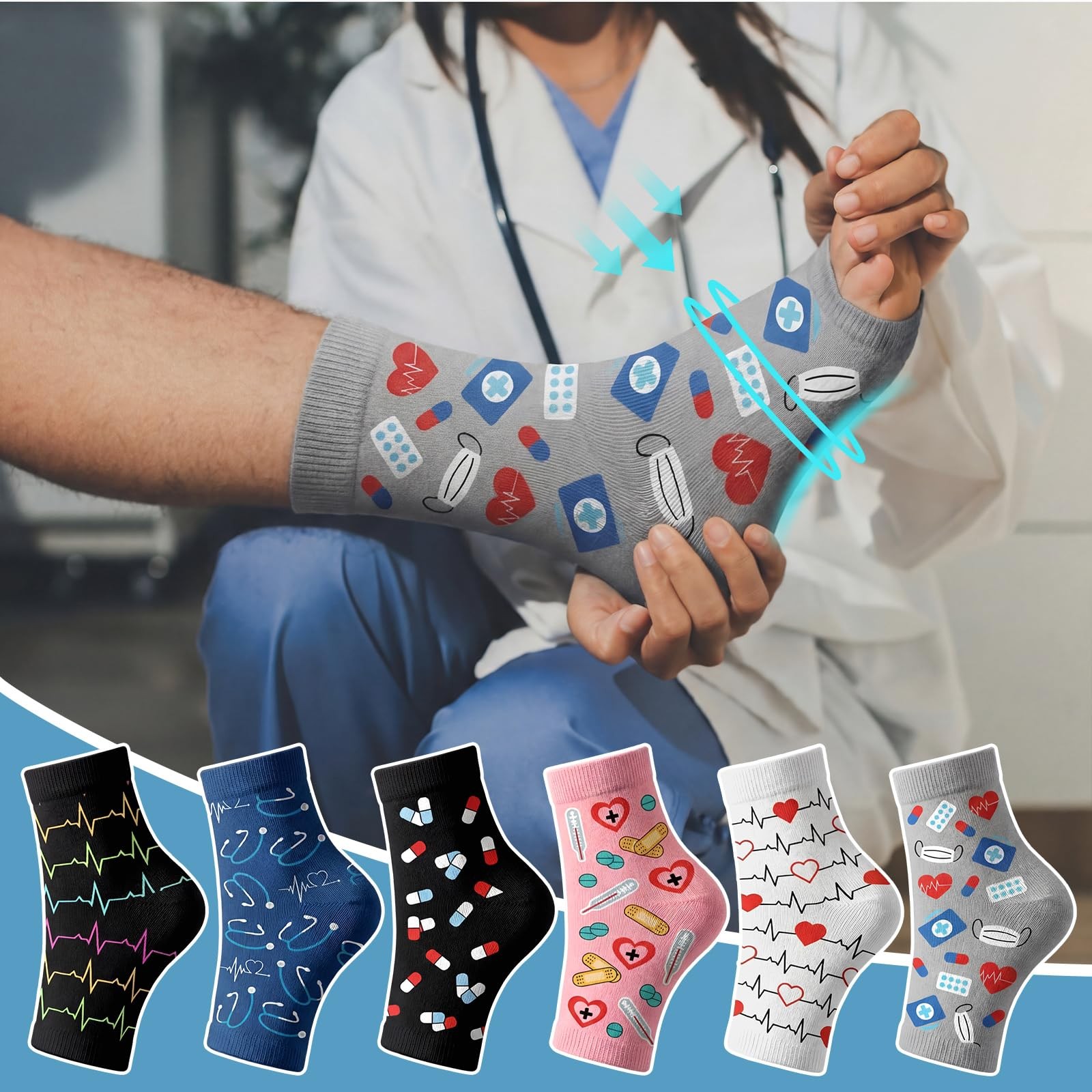 Hercicy 6 Pairs Nurse Plantar Fasciitis Socks one size fits all, multicolor