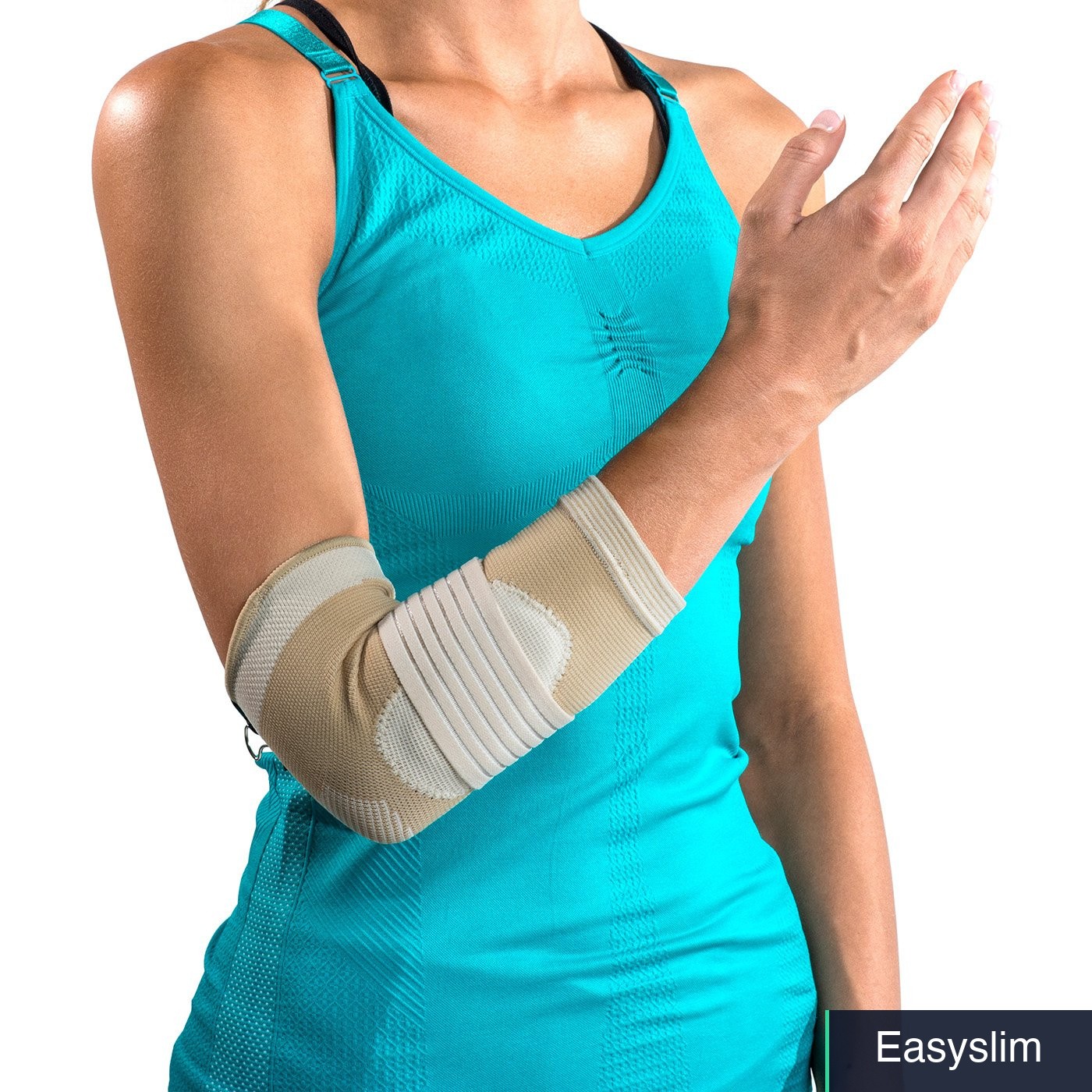 Deluxe Elastic Elbow Brace Tan X-Large 12-14 Inch Silicone Compression Support