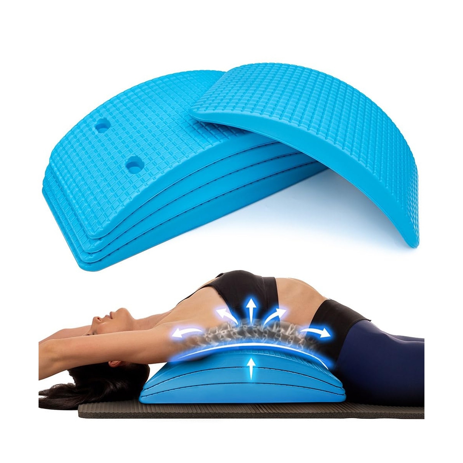 (Blue), Adjustable Lower & Upper Back Stretcher For Lumbar Support Spine Alig…