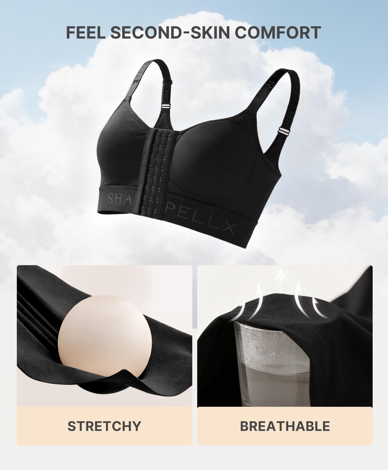 SHAPELLX Post Surgery Bras Front Closure Bras for Women Compression Bra Wirel…