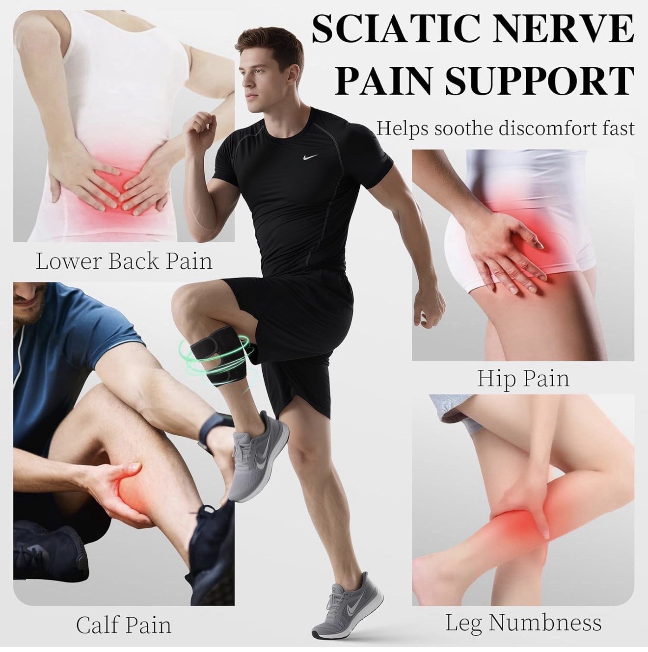 Adjustable Sciatica Calf Compression Brace Silicone Pads Black One Size Unisex
