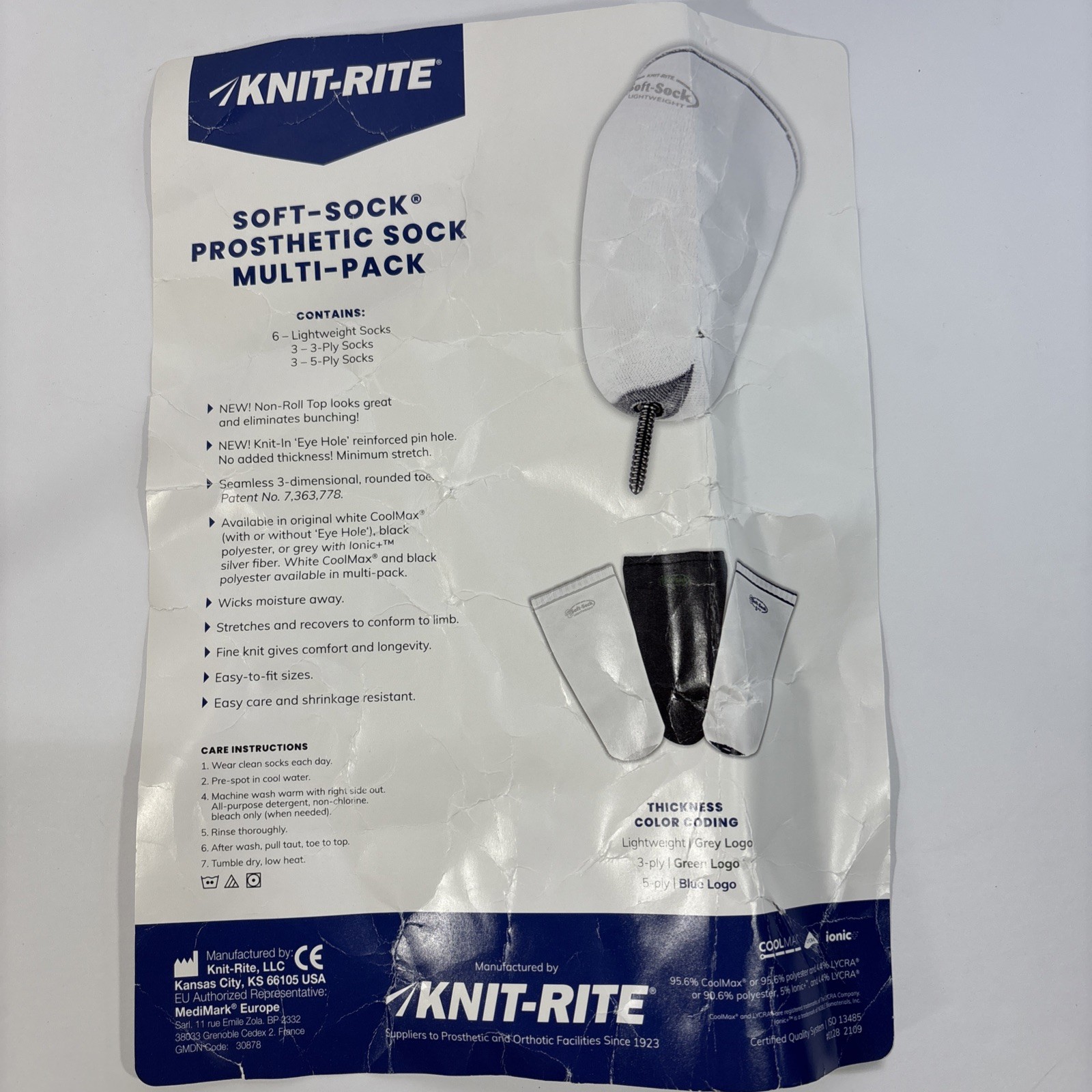 Knit-Rite Soft-Sock Prosthetic Sock Multi Pack, 12 Pk Fits Size 1 , 2. 10″- 14″