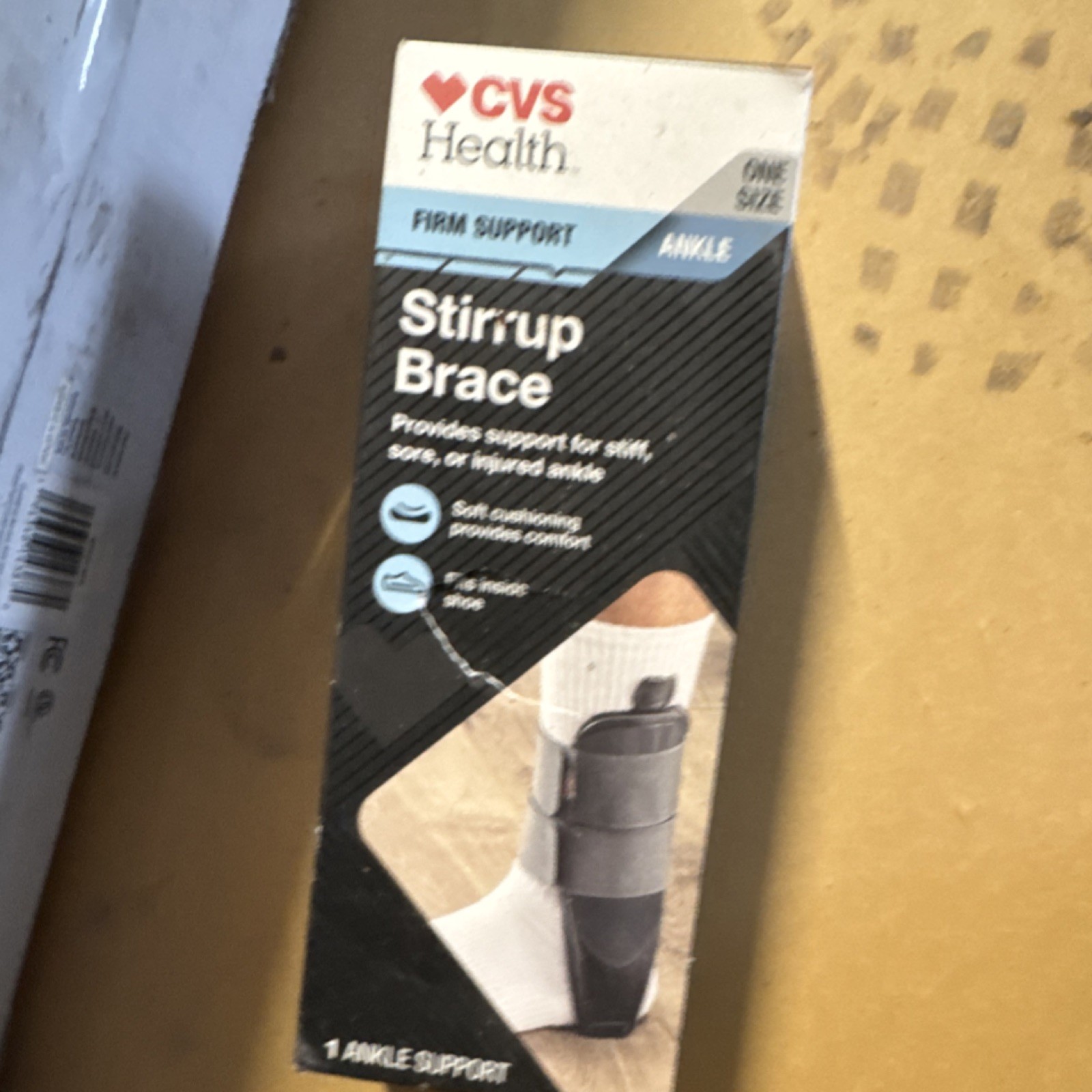 CVS Health Stirrup Ankle Brace Black One Size Soft Cushion Fits Inside Shoe