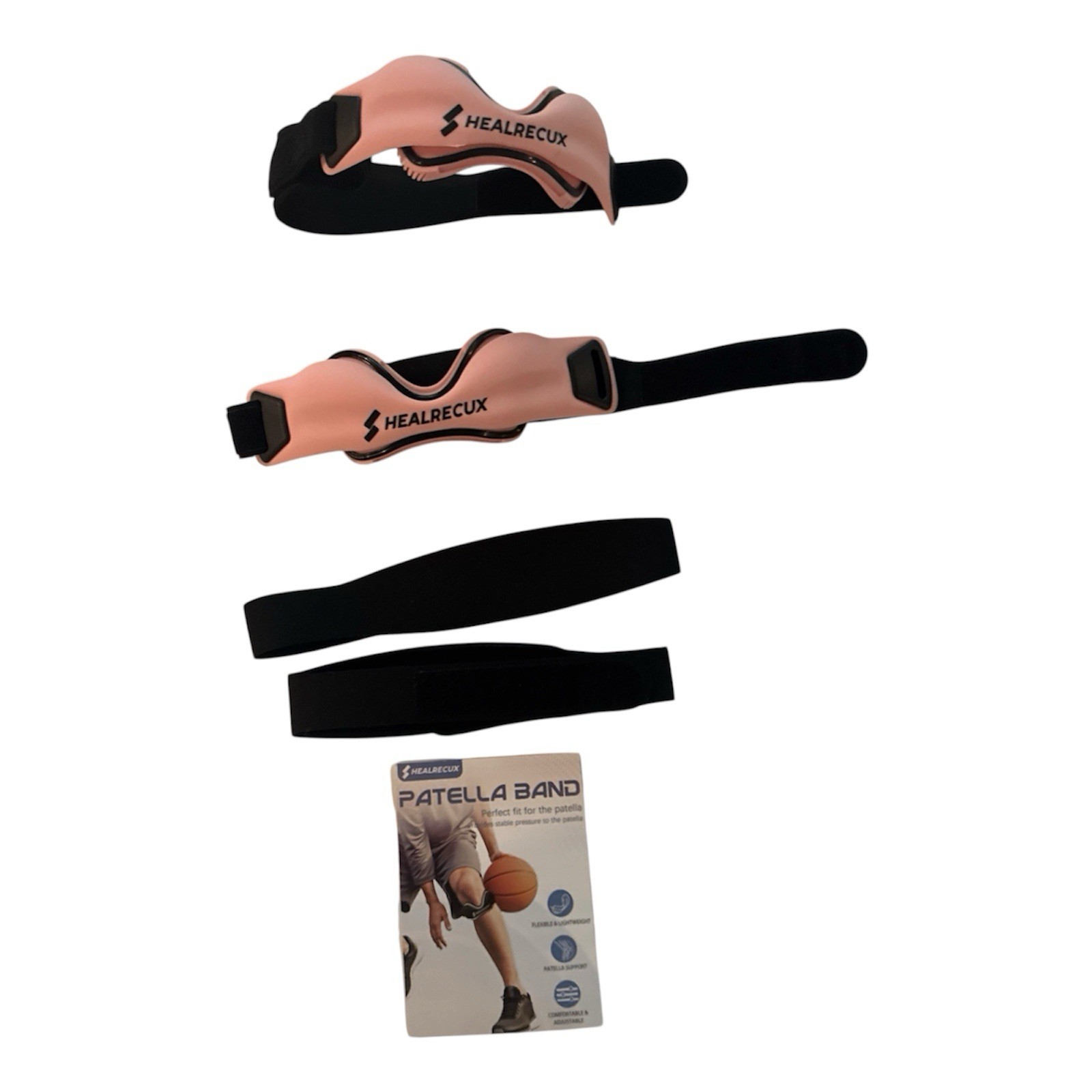 Healrecux Patellar Tendon Support Strap Knee Brace 2 Pack Adjustable Pink