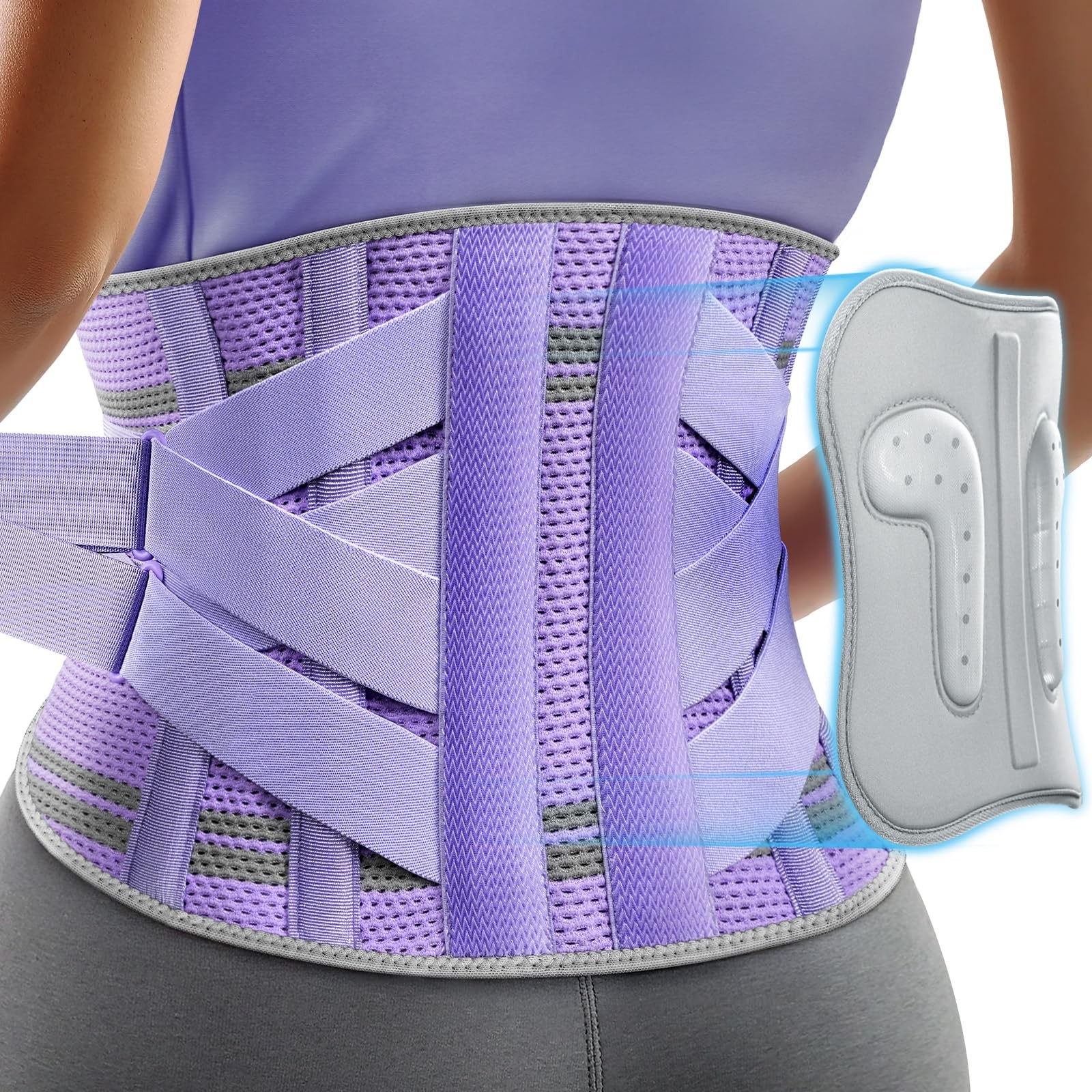 Back Brace for Lower Back Pain Women 9X Support System 3D Silicone Pad Purple