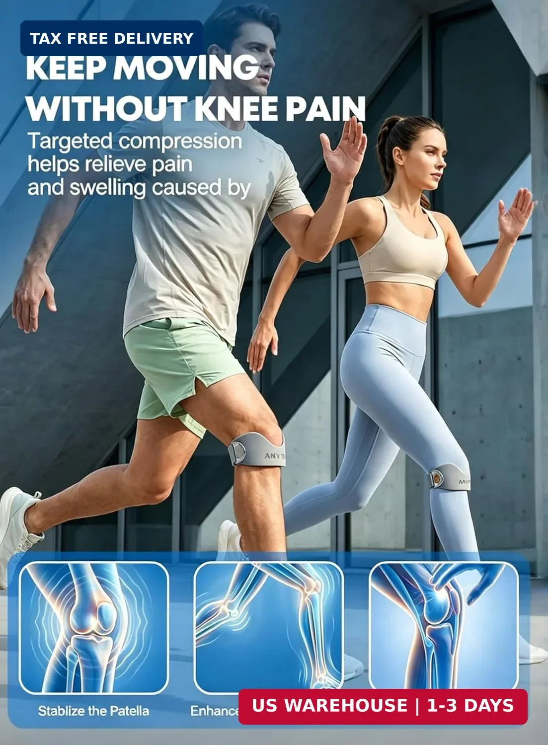 Silicone Patellar Tendon Support Strap 2 Pack, Knee Brace for Women & Men, Re…
