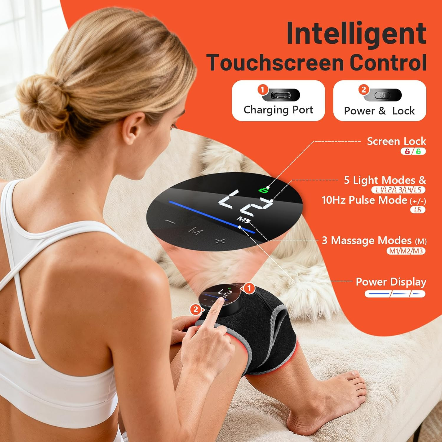 Red Light Therapy Knee Brace 144 Beads with Heat & Vibration Massage | Cordless
