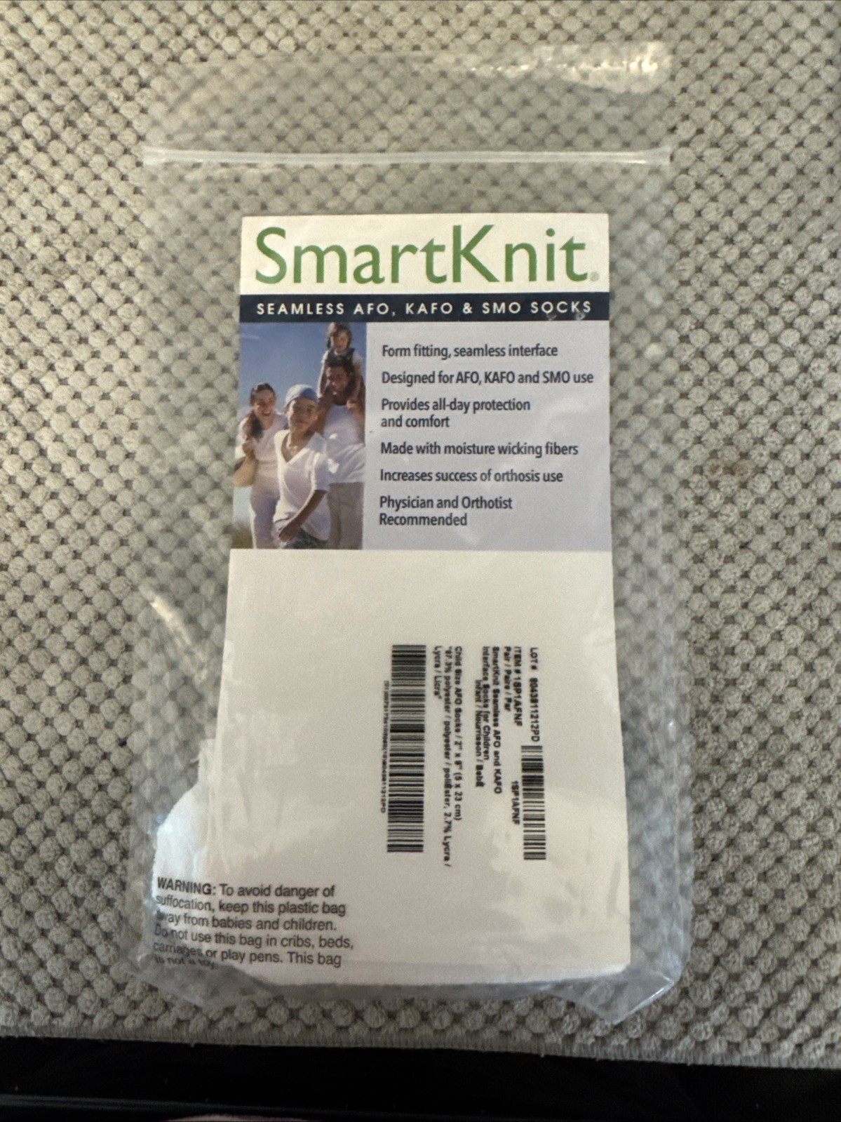 Smartknit Socks Infant Regular White AFO 2” X 2” X 9”