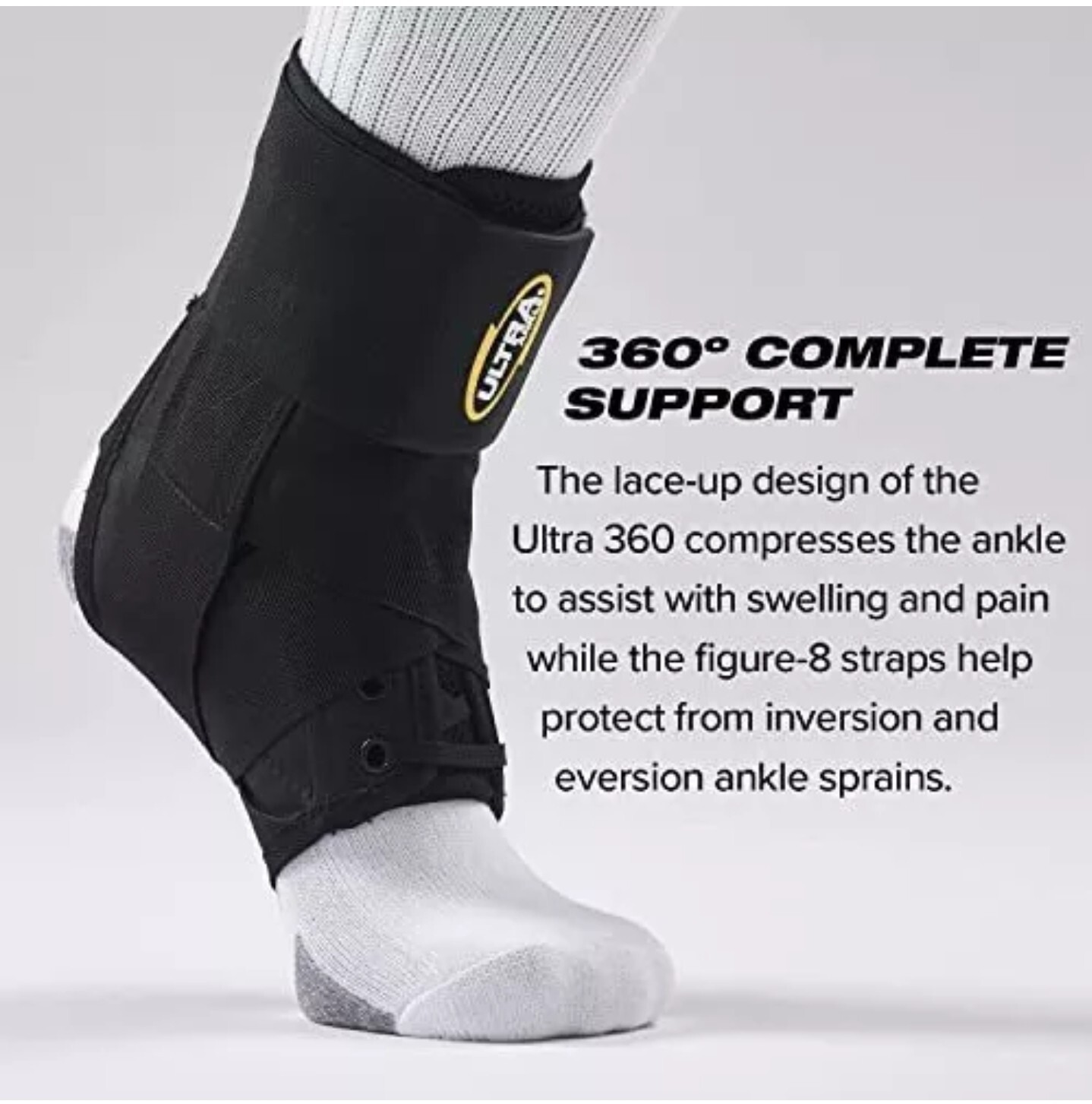 Ultra 360® Lace-Up Adjustable Ankle Brace – Ankle Stabilization X-LARGE XL BLACK
