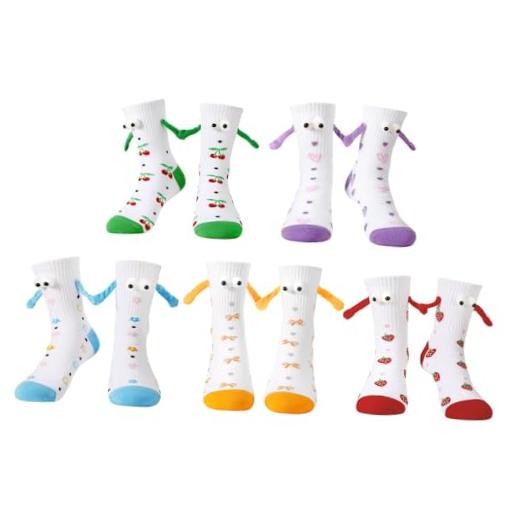 Novelty Funny Magnetic Holding Hands Socks, 5 Blue, Green, Orange, Purple, Red