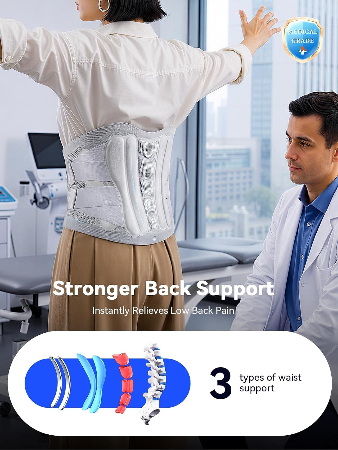 Ultra Breathable Back Brace for Lower Back Pain [Upgraded Medical-Grade Support]