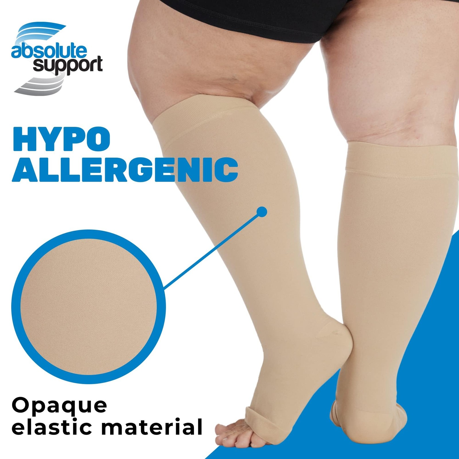 (3 Pairs) Graduated Support Opaque Compression Knee High Socks with Open Toe …