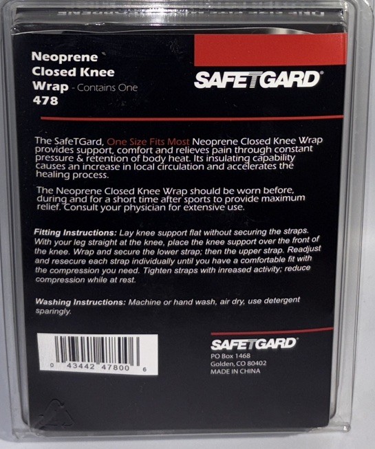 SafeTGard #478 Football/All Sport Padded Black Knee Wrap Adjust Neoprene Support