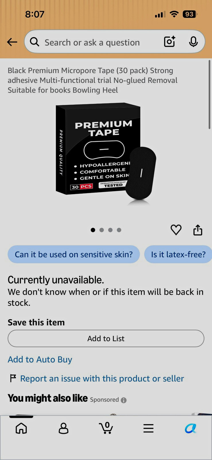 Black Self-Adhesive Tape 30 pcs Hypoallergenic Dermatologically Tested Hand/Foot