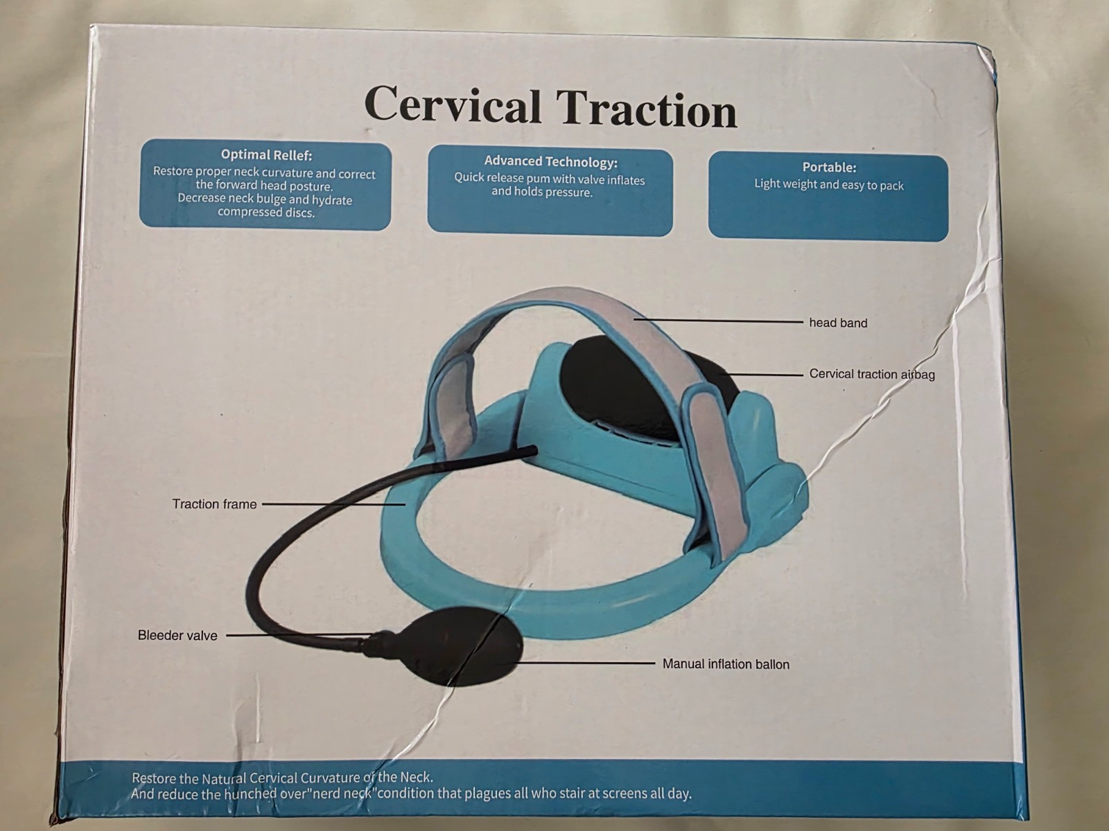1-Cervical Neck Traction Device Spine Stretcher Pain Relief Therapy- Adjustable