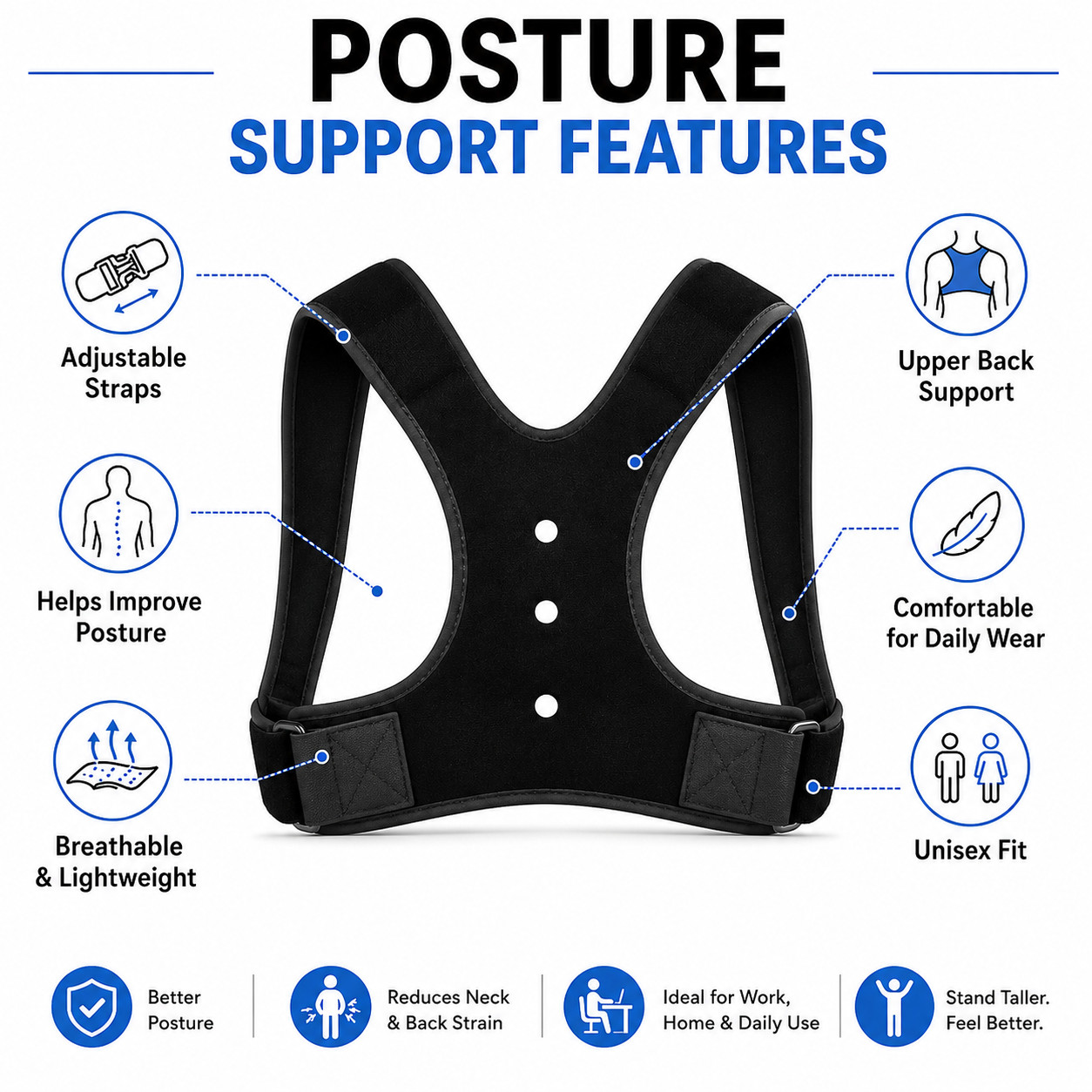 Back Posture Corrector Adjustable Brace for Women Men Shoulder Spine Support