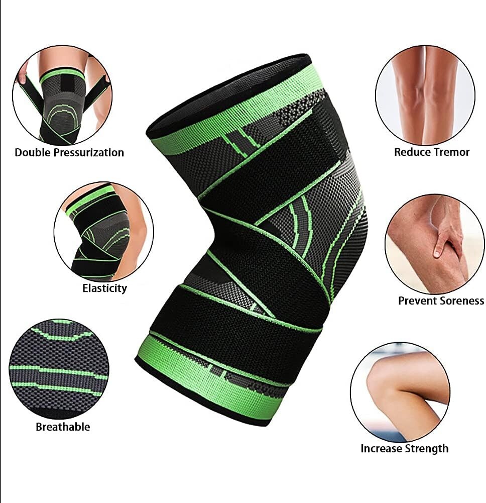 Compression Knee Brace for Arthritis Pain, Black and Green, Large