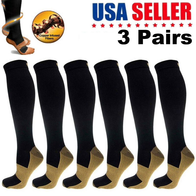 (3 Pairs) Copper Compression Socks 8-15mmHg Moisture Wicking Support Stocking XL