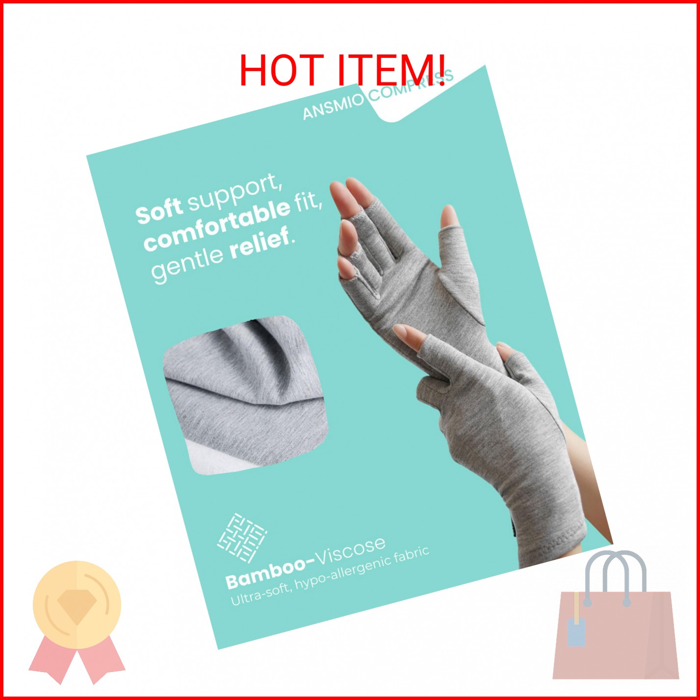 ANSMIO Rayon Derived from Bamboo Compression Gloves – Fingerless Arthritis & Car