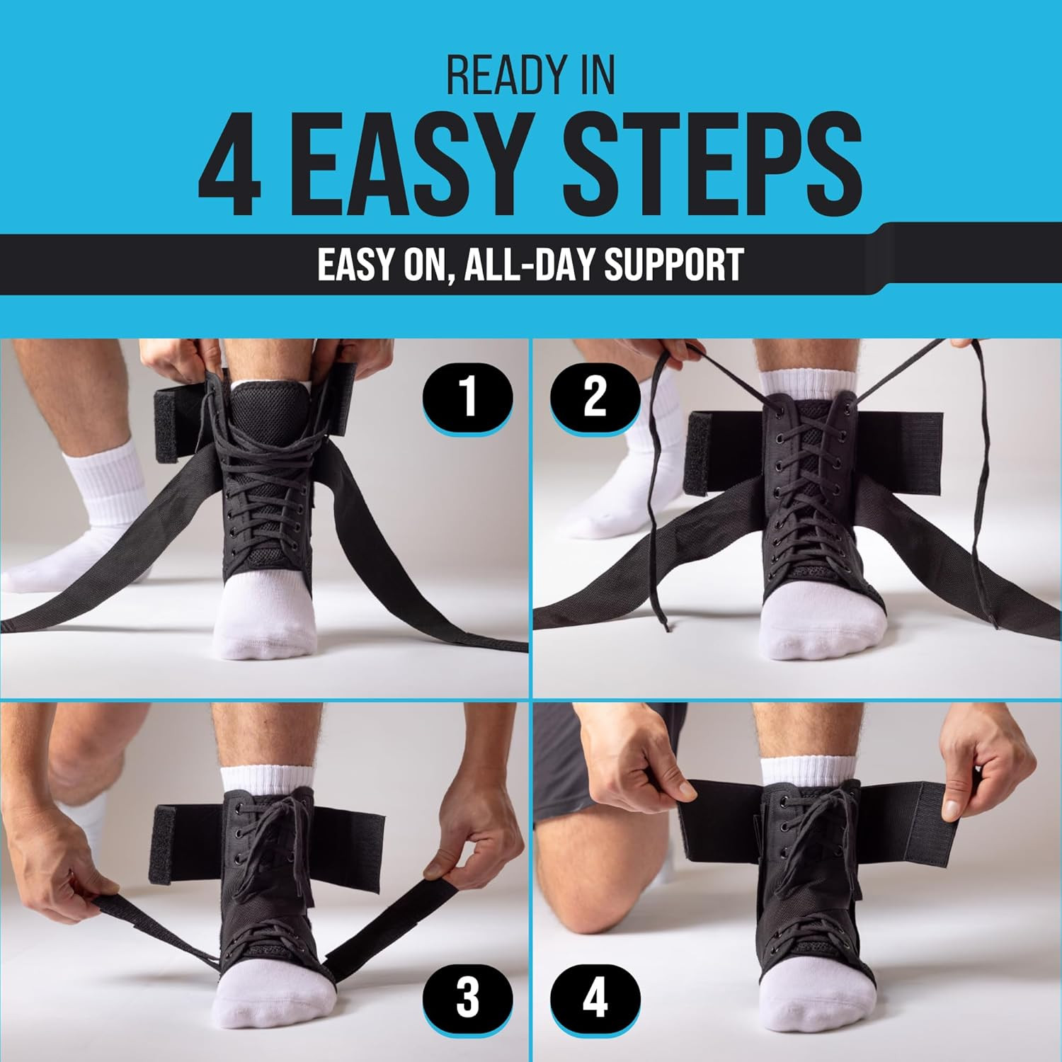 Ankle Brace Lace Up Adjustable Support With Side Stabilizers Sports Sprain