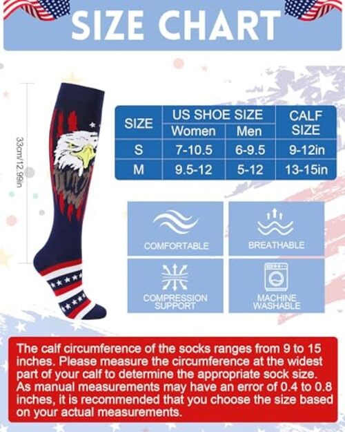 2 Pairs 4th of July Knee High Socks for Women Men, Funny Eagle American Flag