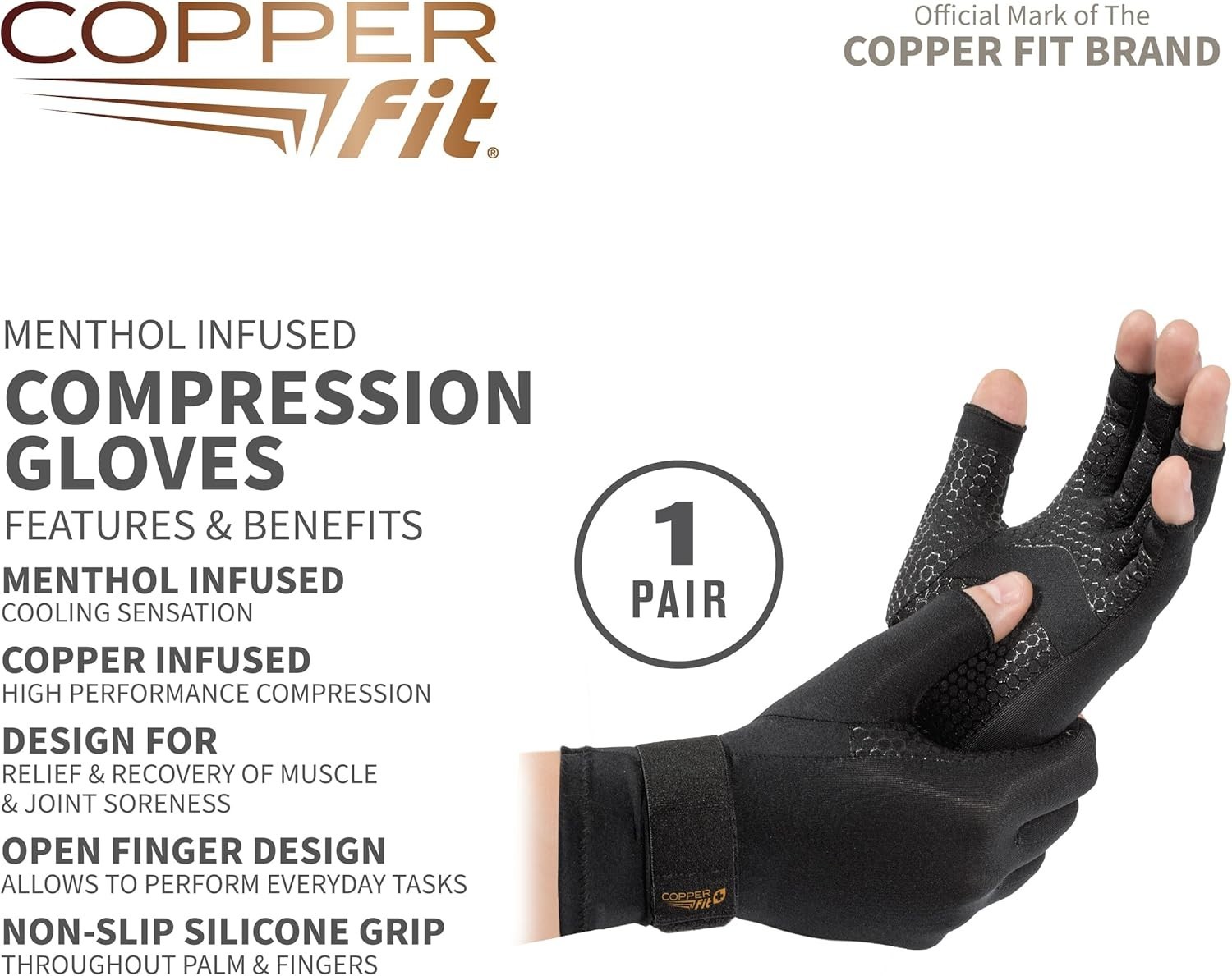 Copper Fit ICE Gloves Infused with Cooling Action & Menthol – S/M