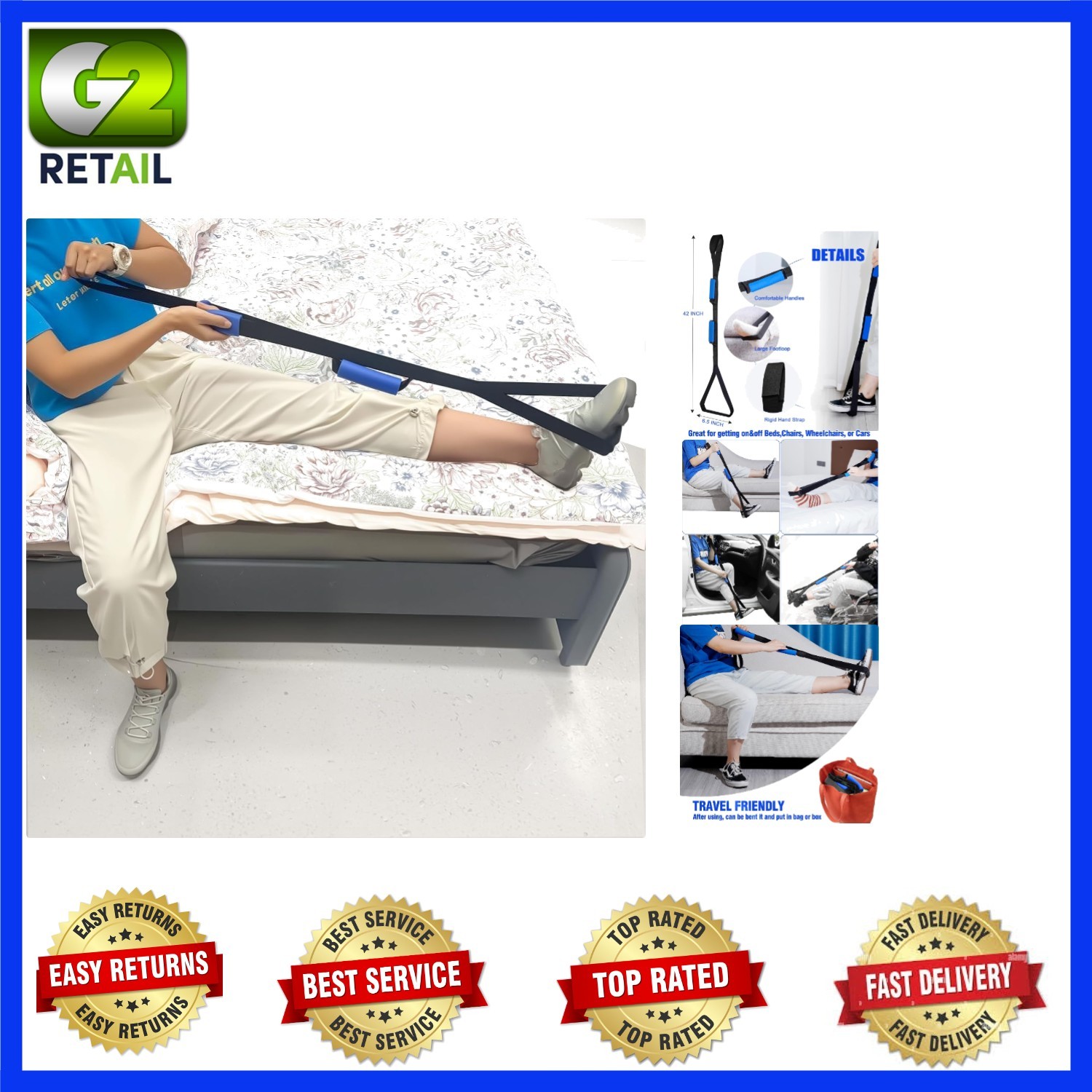 Lightweight 42-Inch Leg Lifter Strap – Ideal Aid for Seniors & Disabled Recovery