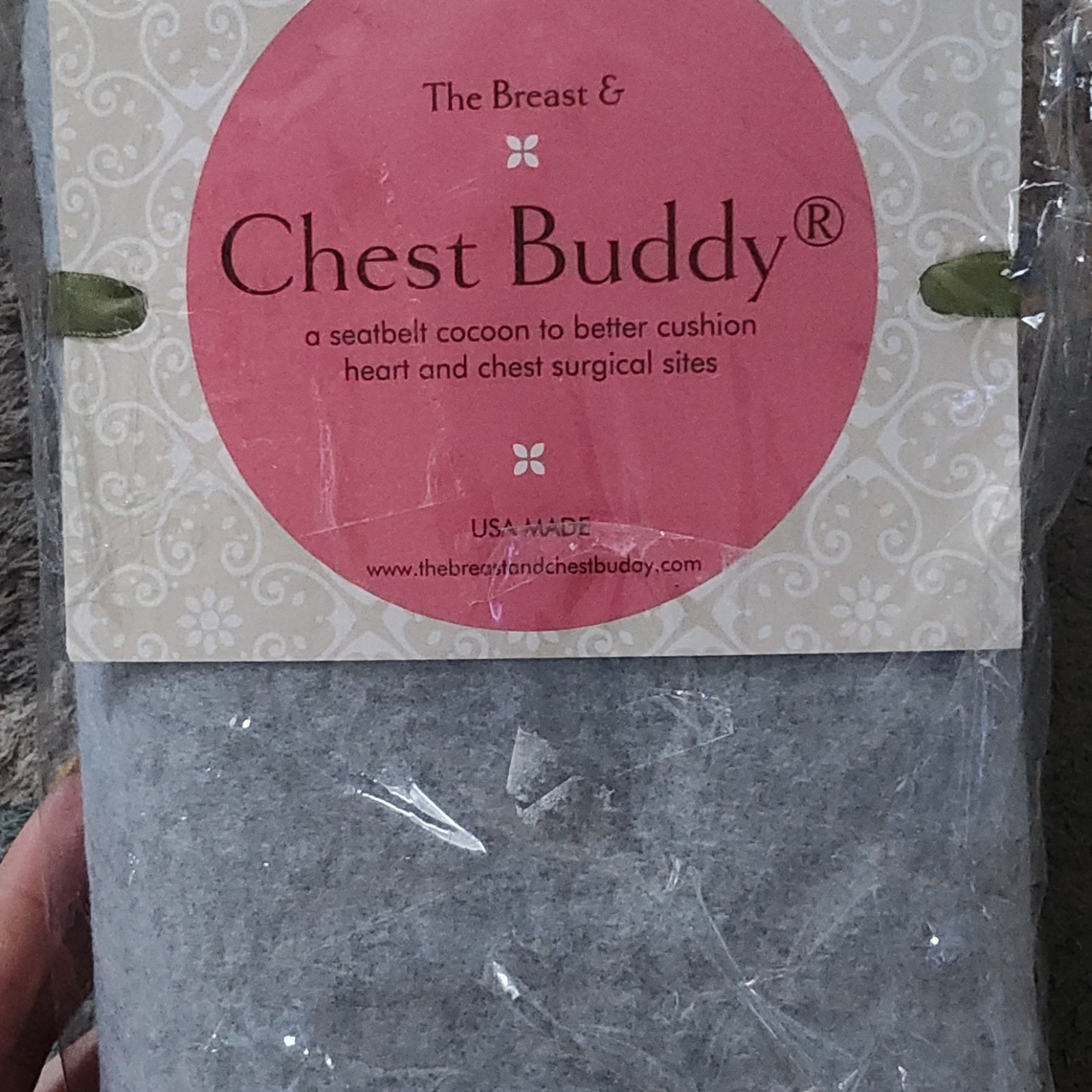 The Breast & Chest Buddy Seatbelt Port Protector Cushion Grey Heart for Chest