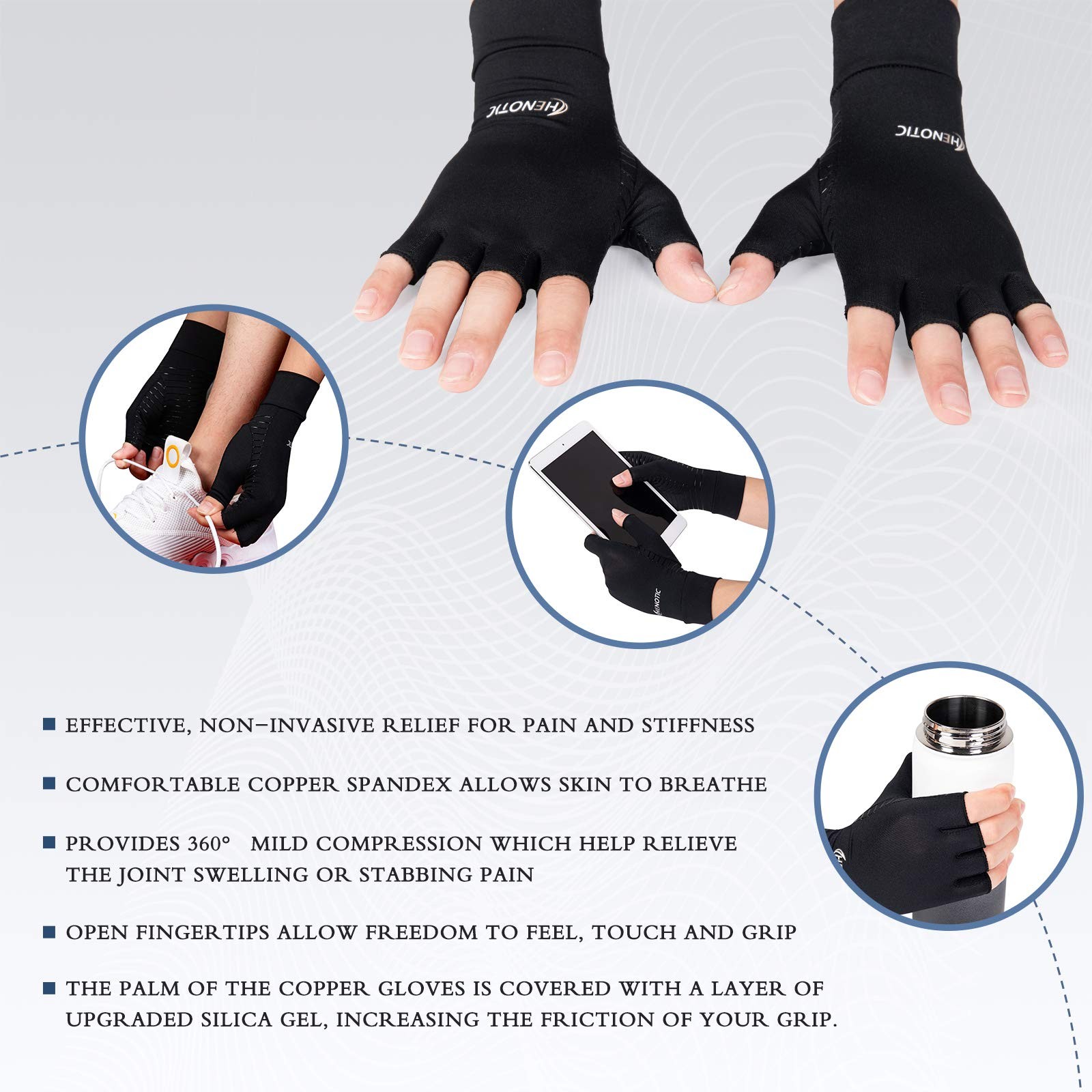 Copper Arthritis Gloves for Women Men, Fingerless Breathable Compression Gloves
