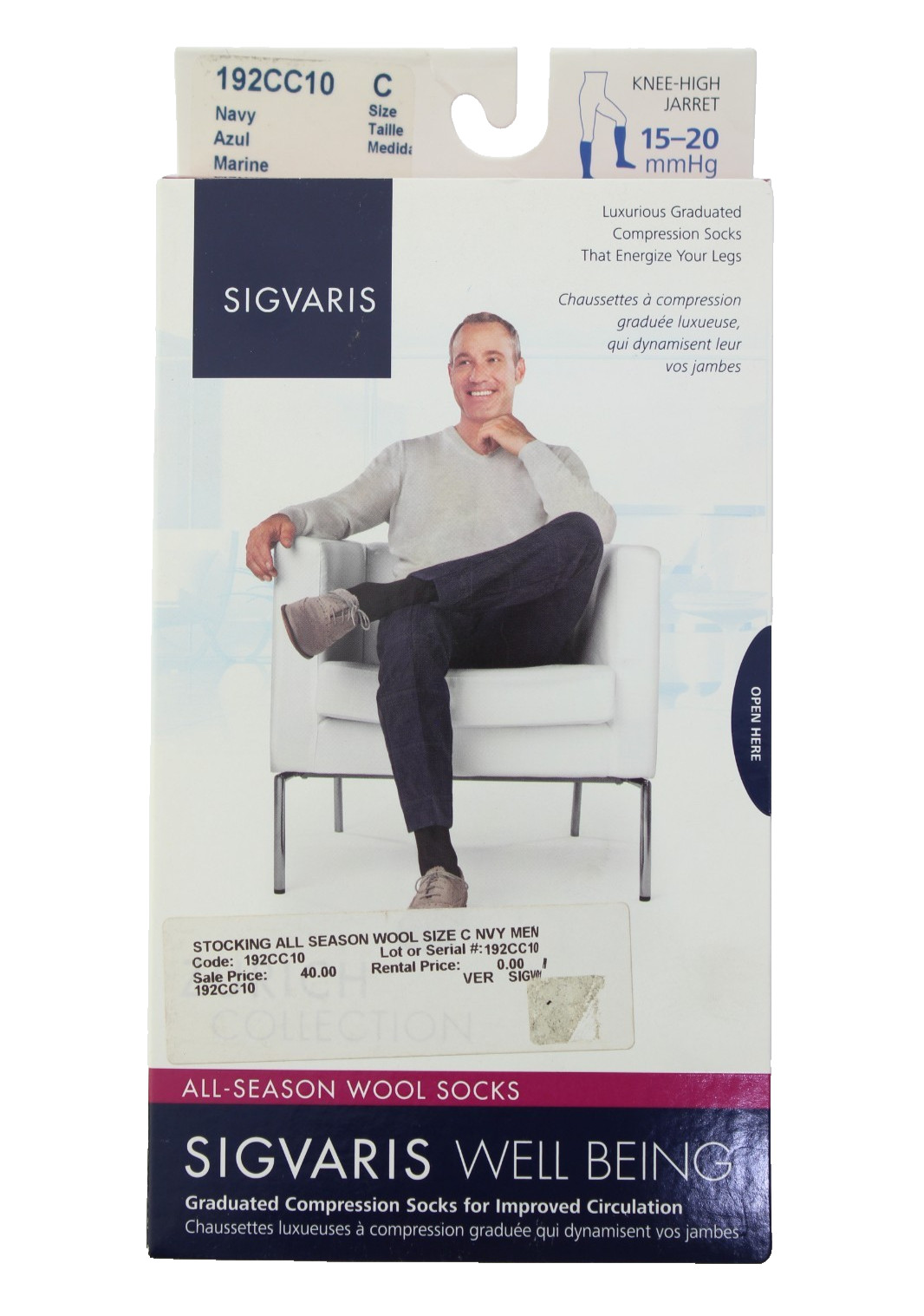 SIGVARIS Men’s 192CC10 ALL-SEASON Wool Compression Socks 15-20mmHg – NAVY – C