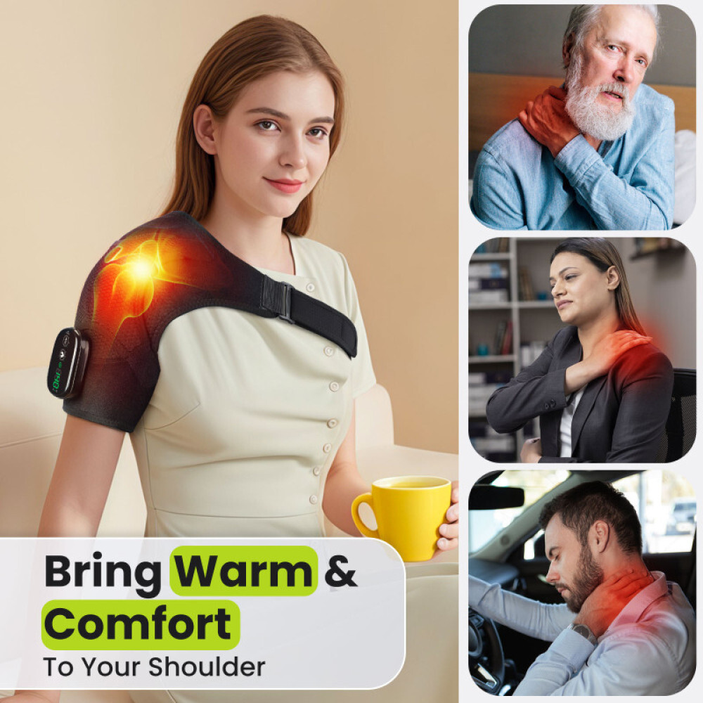 Electric Heated Shoulder Massager Brace Rotator Cuff Support Wrap with Vibration