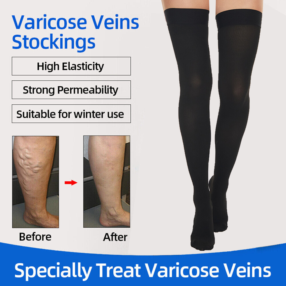 Thigh High Compression Stockings, Closed Toe, Firm Support 30-40 mmHg Gradient