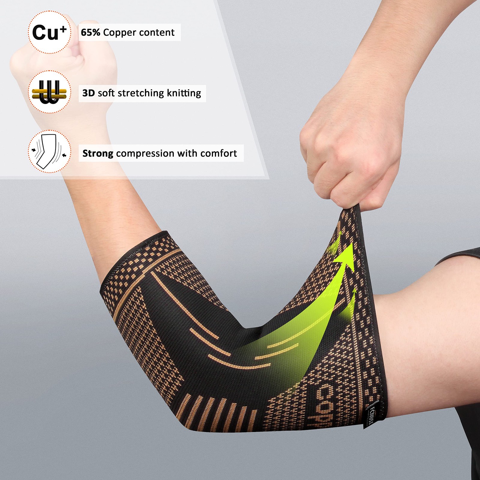 Copper Elbow Compression Sleeve Support Brace for Tendonitis Arthritis