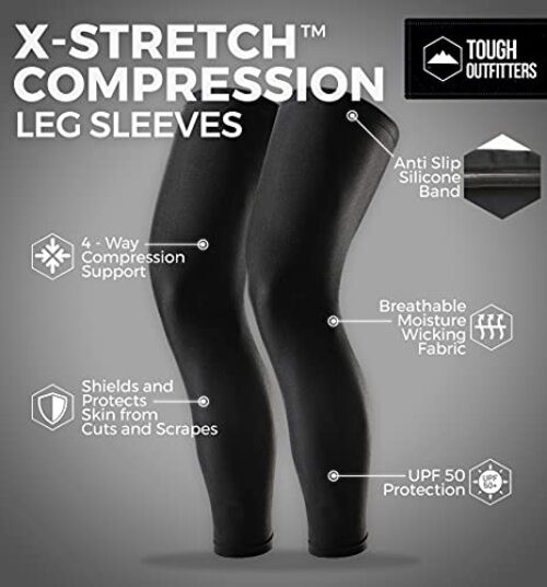 Compression Leg Sleeves – Full Leg Sleeves for Men, Women & Youth X-Large Black