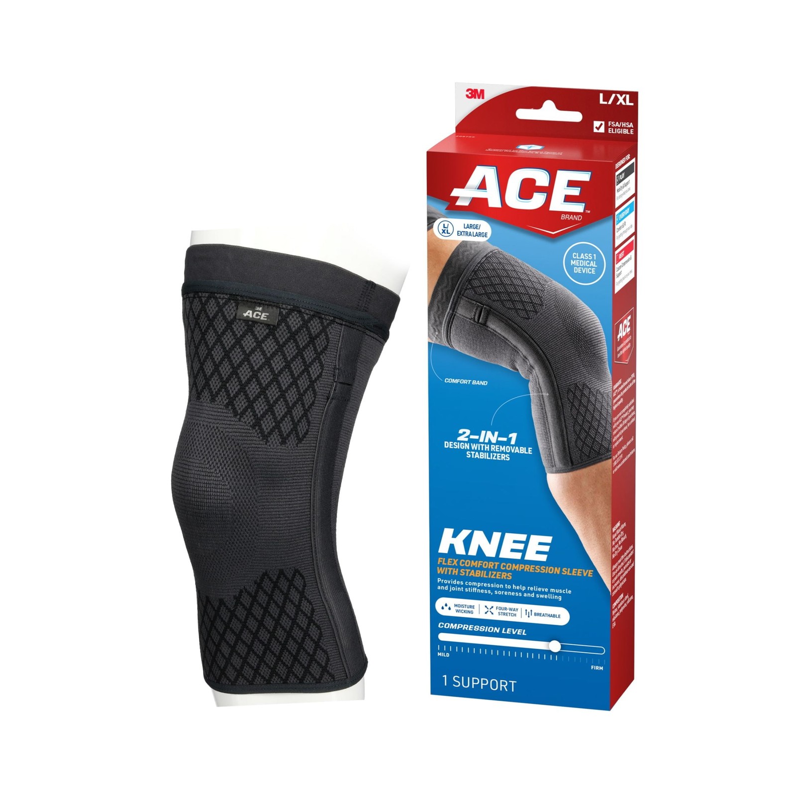 ACE Brand Flex Comfort Compression Knee Sleeve with Stabilizers