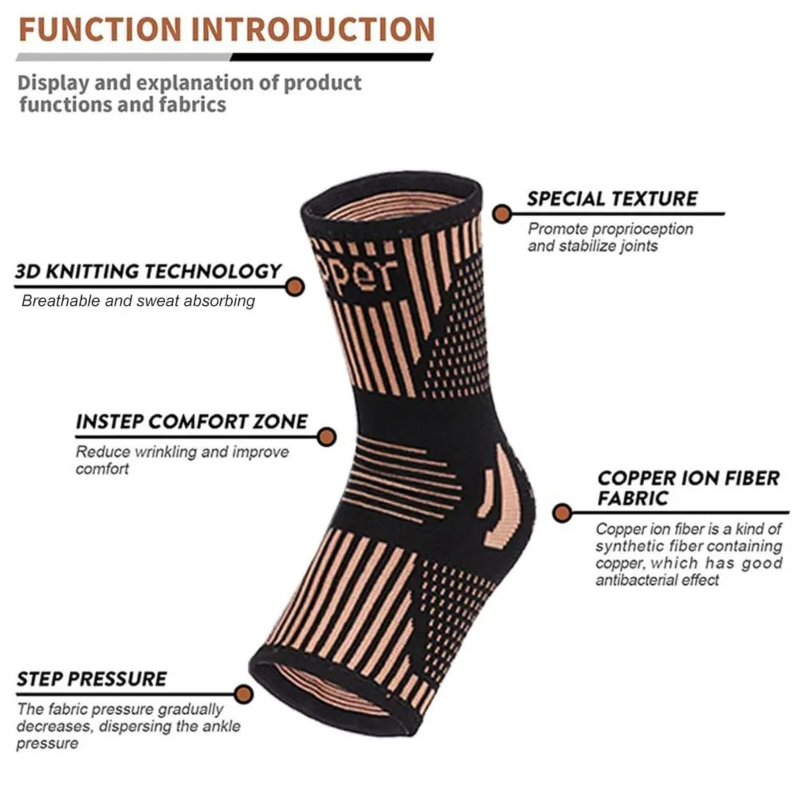Copper Ankle Brace Silver Support Compression Sleeve Socks Foot Fasciitis Pain
