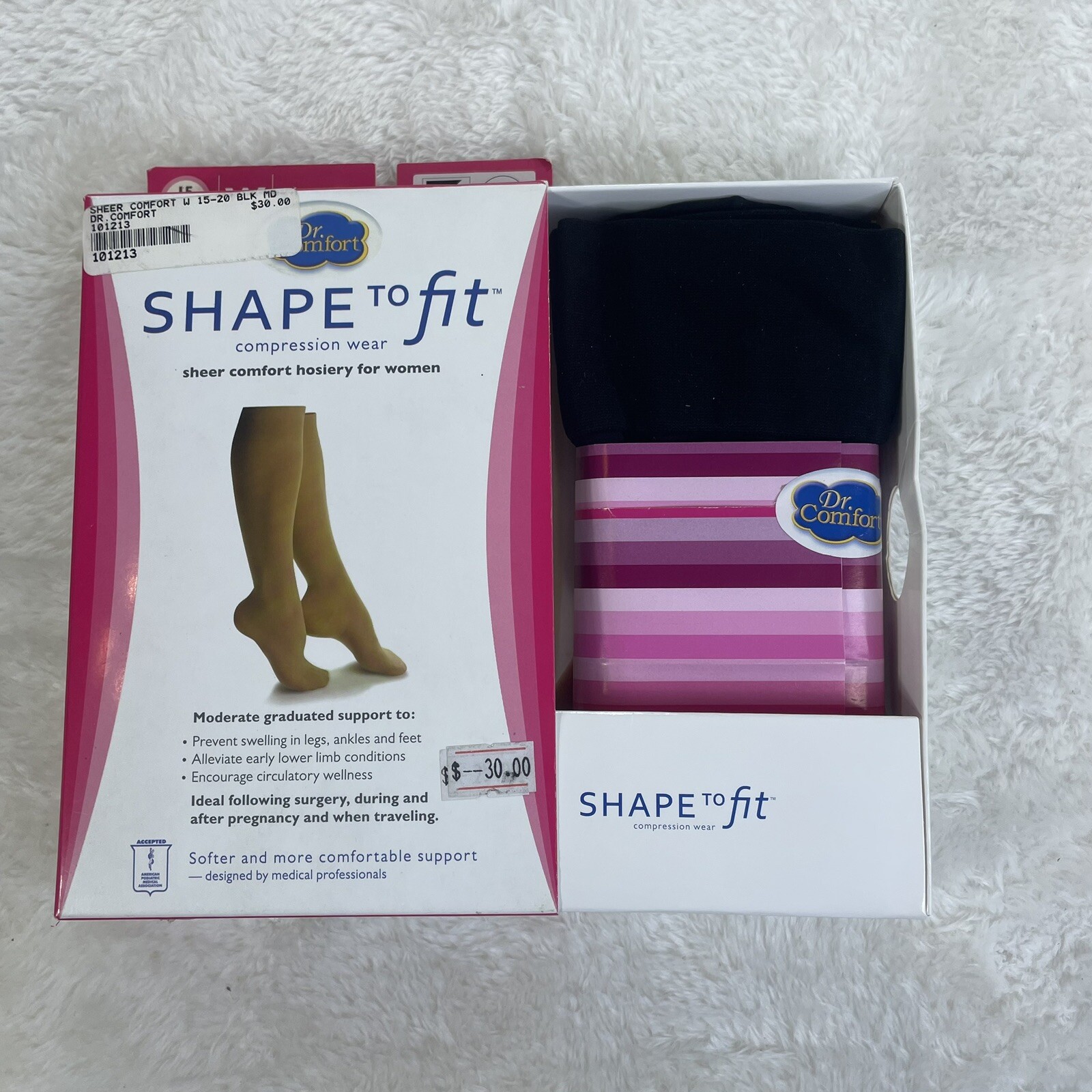 Dr Comfort Shape to Fit Womens 15-20 mmHg Compression Socks Size Medium BLACK