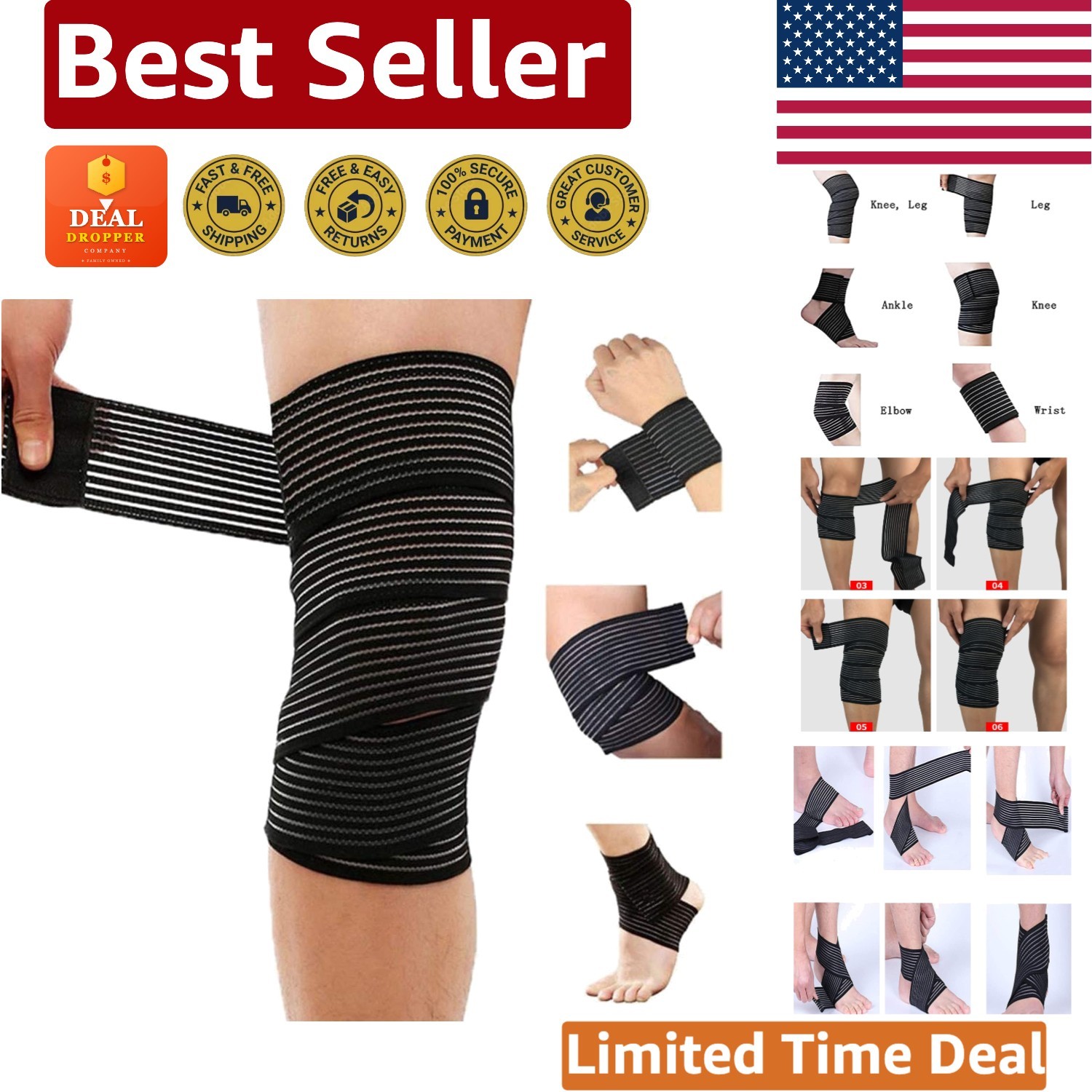 Adjustable Elastic Knee Brace – 180 cm Compression for Pain & Injuries