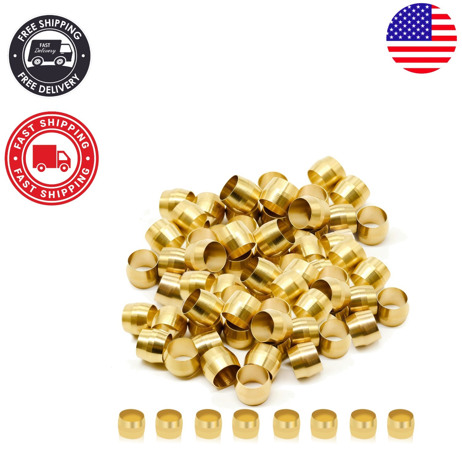 100PCS 1/4″ Brass Compression Sleeves Ferrules for Reliable Fluid Connections