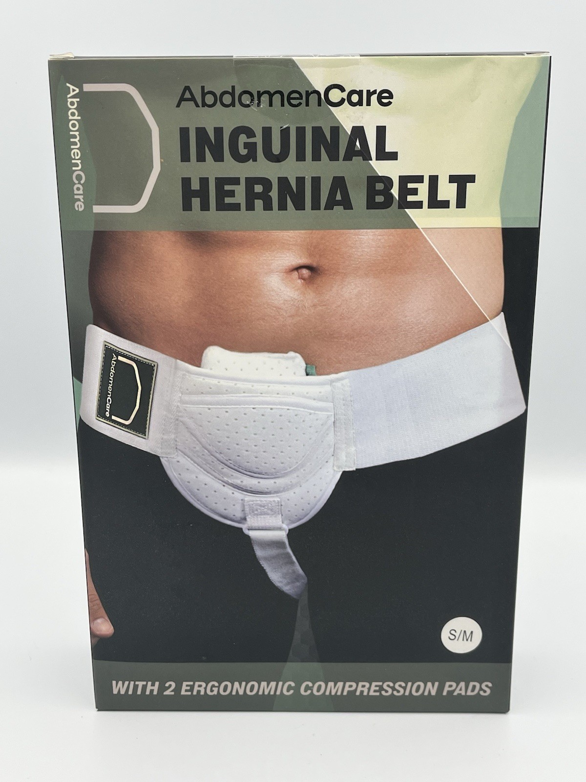 AbdomenCare Inguinal Hernia Support Belt for Men Women w 2 Compression Pads S/M