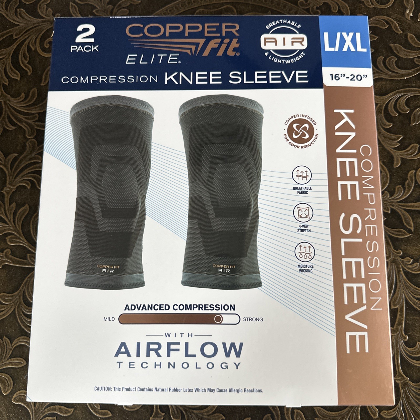 Copper Fit Elite Compression Knee Sleeve 2 Pack L/XL 16-20″ Airflow Technology
