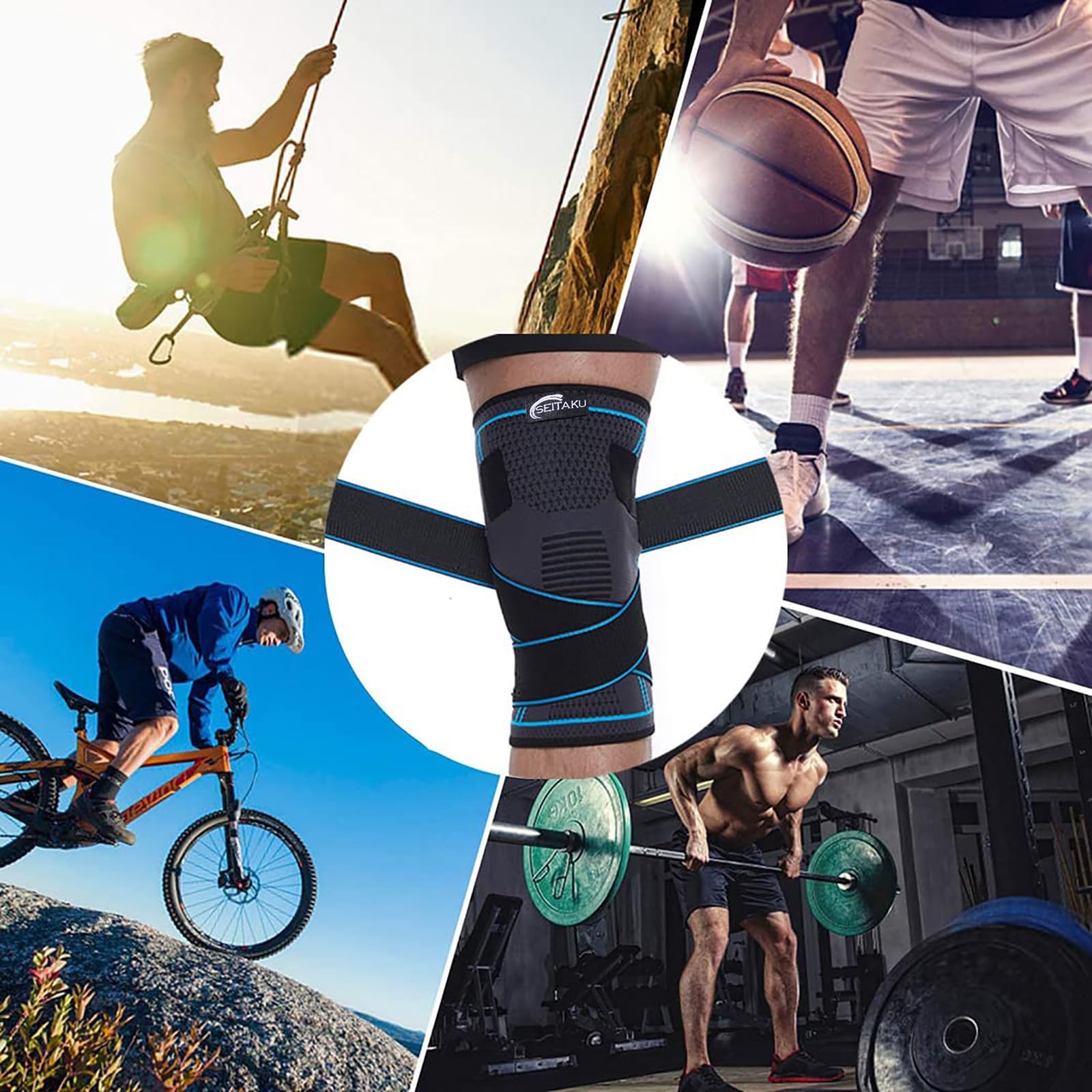 Seitaku Knee Brace for Men Women, Compression Sleeve Medium, NavyBlue