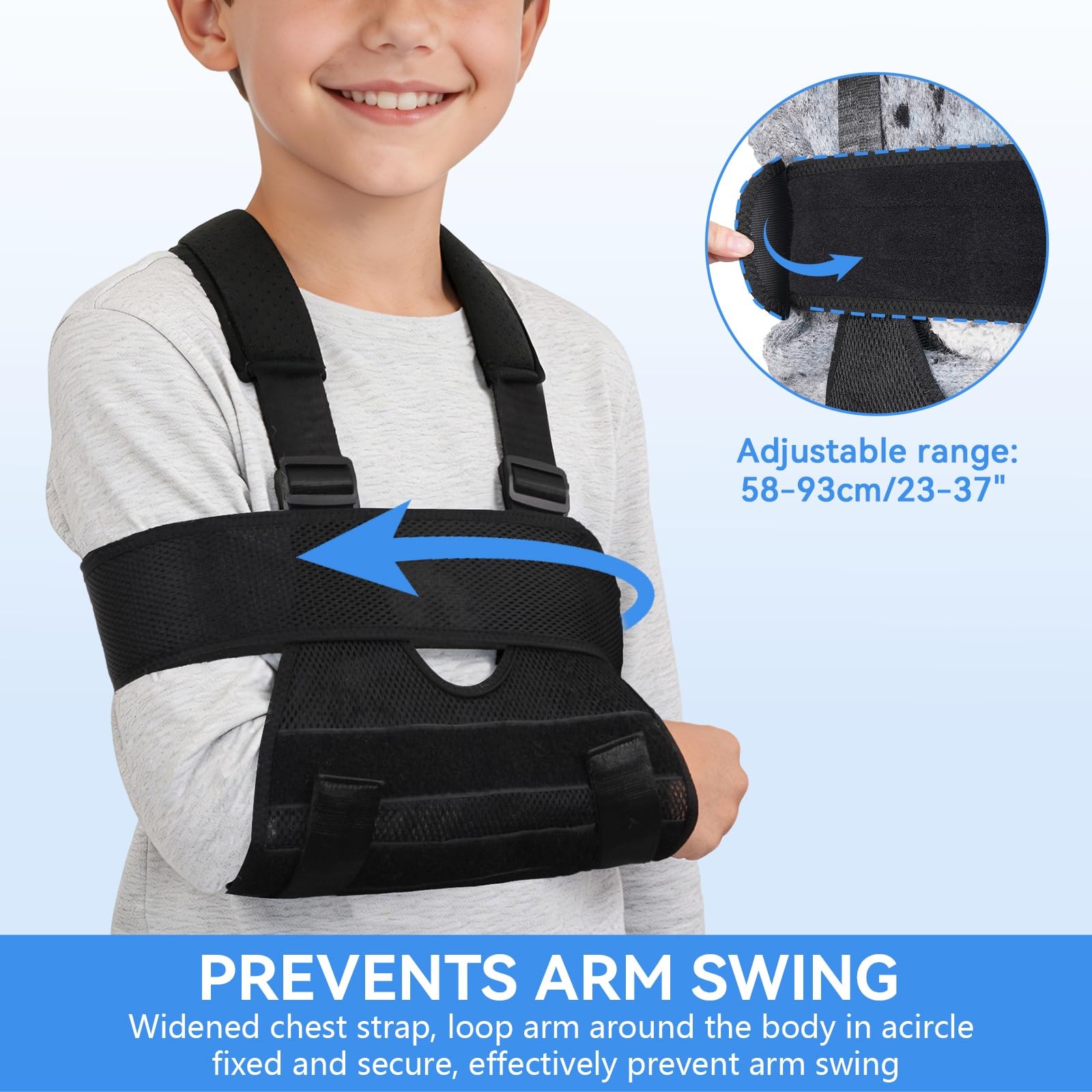 Mesh Breathable Arm Sling Children Adjustable Shoulder Immobilizer Black XS