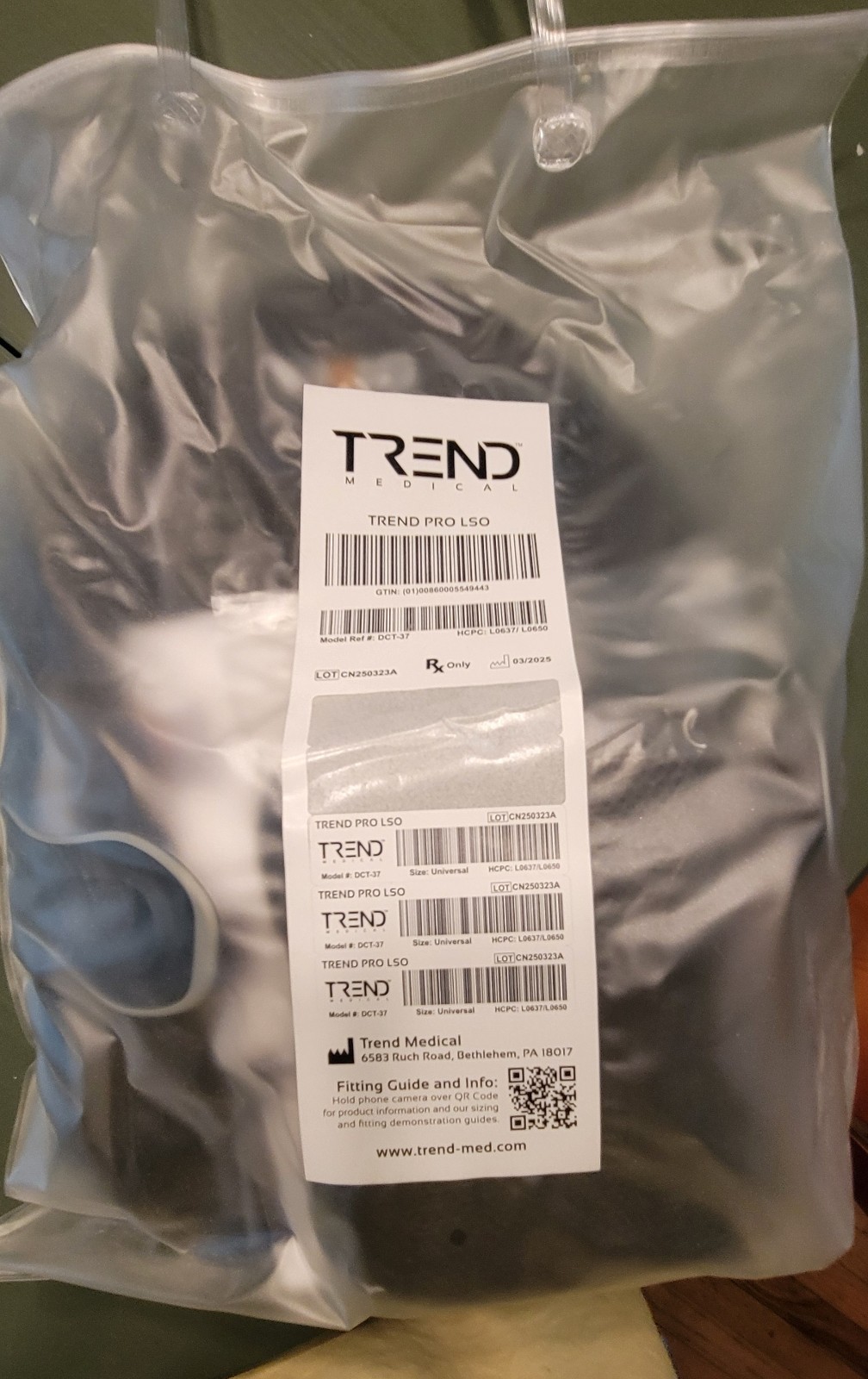 Trend Medical Trend Pro LSO Back Brace Universal Black DCT-37 Adjustable Mesh