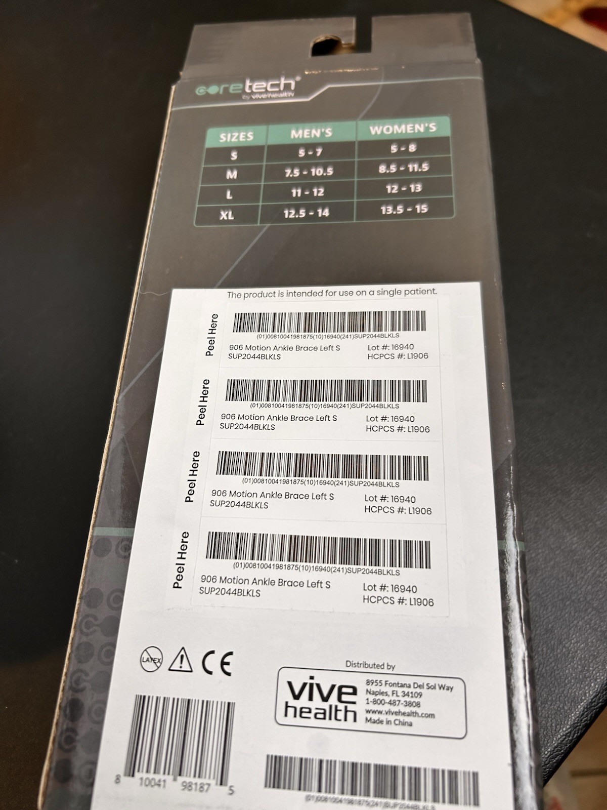 Coretech 906 Motion Ankle Brace by Vive Health – Left Small – NEW