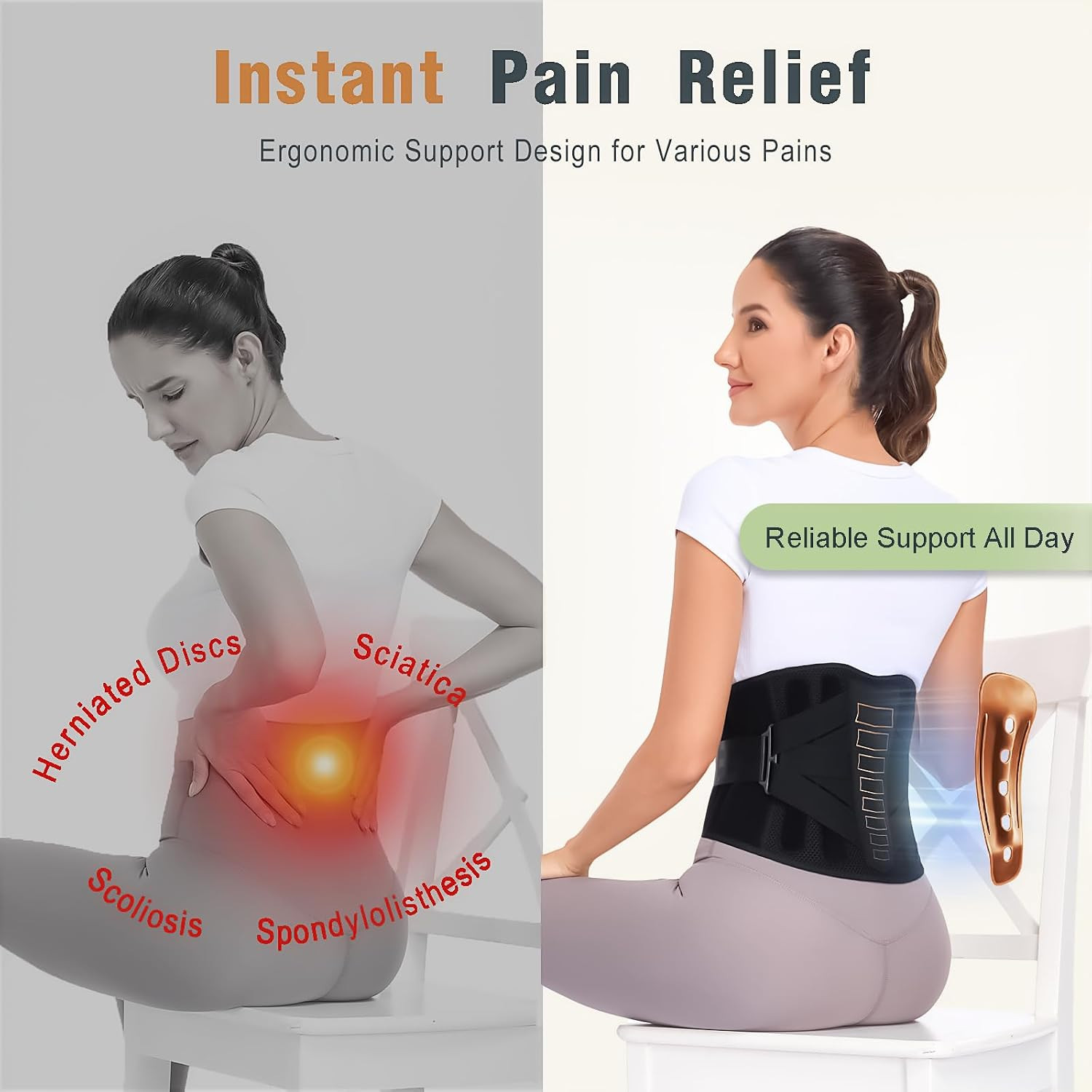 Copper Back Brace – Relief from Lower Back Pain, Unique SVA System for Proper Po