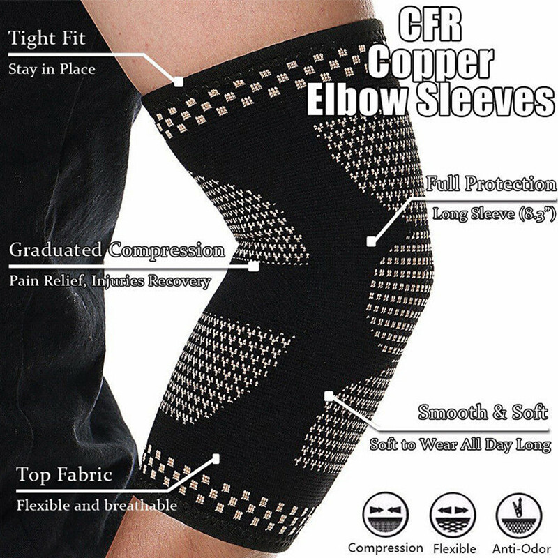 Copper Elbow Support Compression Arm Sleeve Brace Wrap Arthritis Tendonitis Pain
